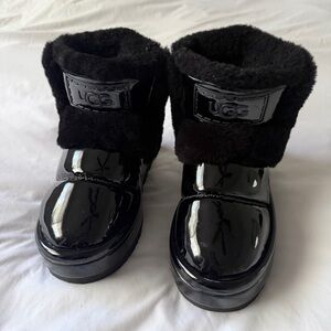 UGG Shiny Black Boots with Fur